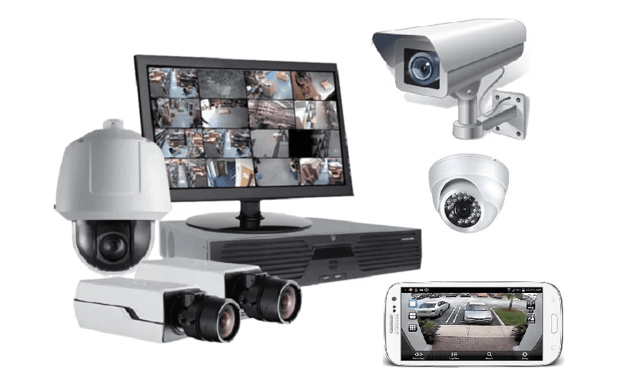 Security camera mounted on a building for smart surveillance